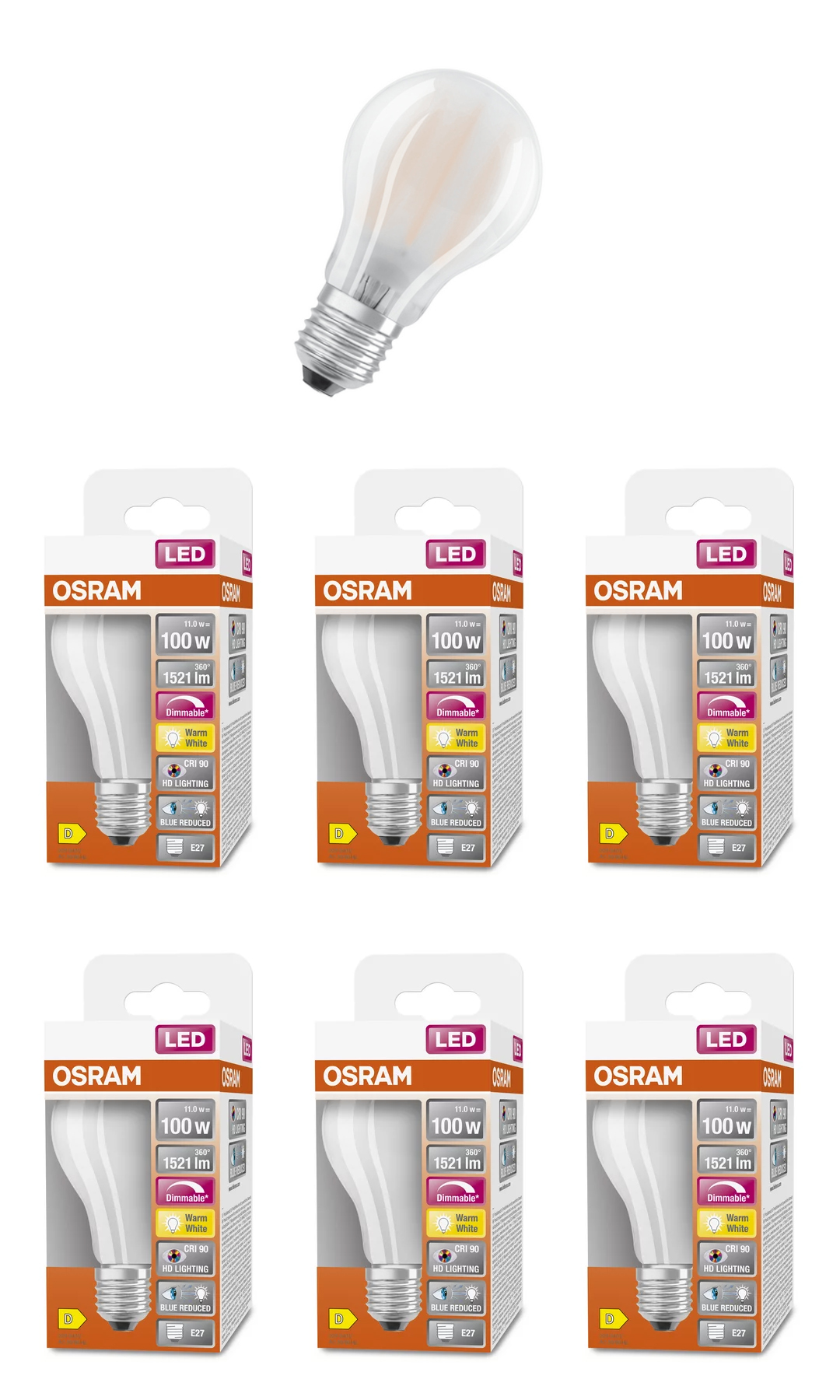 Лампа светодиодная Osram матовая 11Вт 220В E27 1521Лм 2700К теплый белый упак. 6шт, Груша мат. 11Вт 220В E27 1521Лм 2700К Диммируемая Филамент
Лампа светодиодная Osram матовая 11Вт 220В E27 1521Лм 2700К теплый белый упак. 6шт, Груша мат. 11Вт 220В E27 1521Лм 2700К Диммируемая Филамент