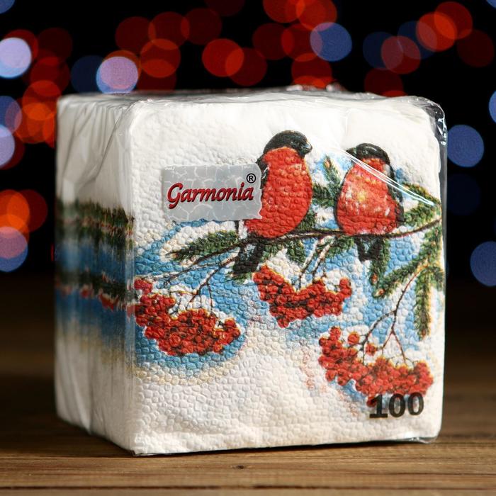 Салфетки бумажные Гармония цвета, 24х24 см, 100 шт, с рисунком Снегири, Разноцветный, 9202230 
Салфетки бумажные Гармония цвета, 24х24 см, 100 шт, с рисунком Снегири, Разноцветный, 9202230