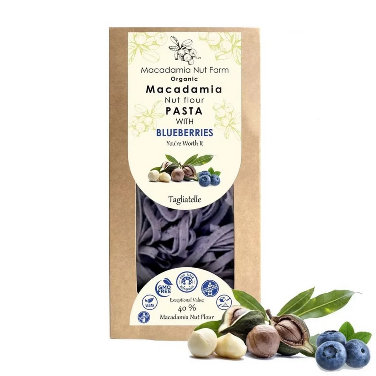 Лапша-паста из муки ореха Макадамия с черникой без яиц Macadamia Nut, без глютена 250г
Лапша-паста из муки ореха Макадамия с черникой без яиц Macadamia Nut, без глютена 250г