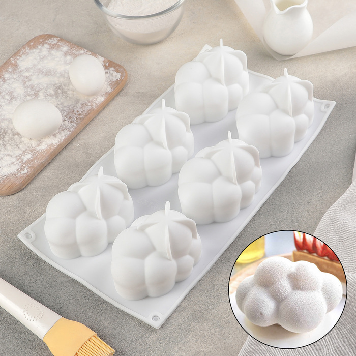 Форма для муссовых десертов и выпечки Доляна Облачко, 34,5×18,5×6 см, 6 ячеек, 9,5×6,5 см
Форма для муссовых десертов и выпечки Доляна Облачко, 34,5×18,5×6 см, 6 ячеек, 9,5×6,5 см