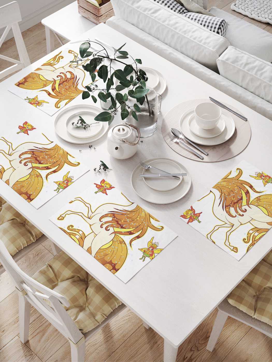 Комплект салфеток JoyArty "Феи и единорог" для сервировки стола (32х46 см, 4 шт.), Оранжевый 
Комплект салфеток JoyArty "Феи и единорог" для сервировки стола (32х46 см, 4 шт.), Оранжевый