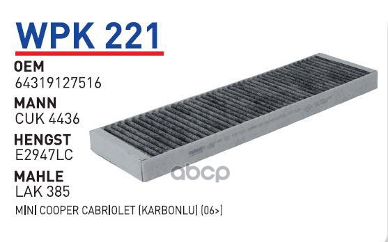 Фильтр Салонный (Угольный) Mini Mini Cooper/Clubman/One 2006-> Wunder Filter Wpk221 Mini M
Фильтр Салонный (Угольный) Mini Mini Cooper/Clubman/One 2006-> Wunder Filter Wpk221 Mini M