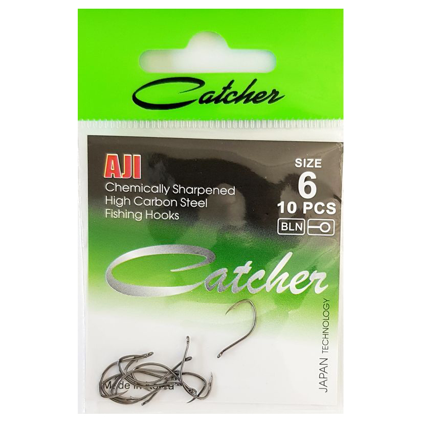 Одинарные крючки Catcher кристалл №6 BN, с колечком, загнутое острие, с бородкой, Черный, AJI
Одинарные крючки Catcher кристалл №6 BN, с колечком, загнутое острие, с бородкой, Черный, AJI