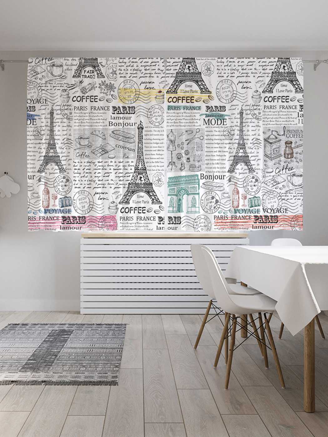 фото Шторы с фотопечатью joyarty "парижская газета" из сатена, 290х180 см