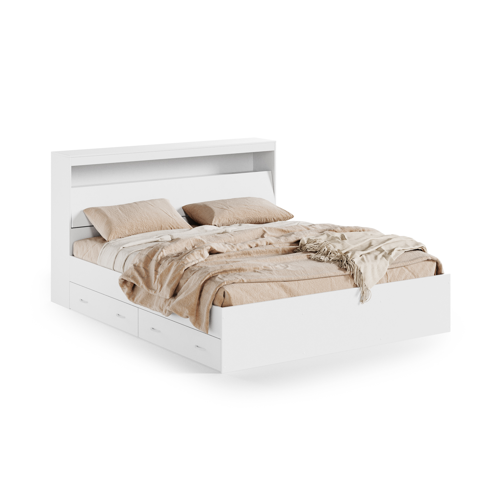 фото Кровать ruhome24 виктория 160х200 белая с блоком и ящиками