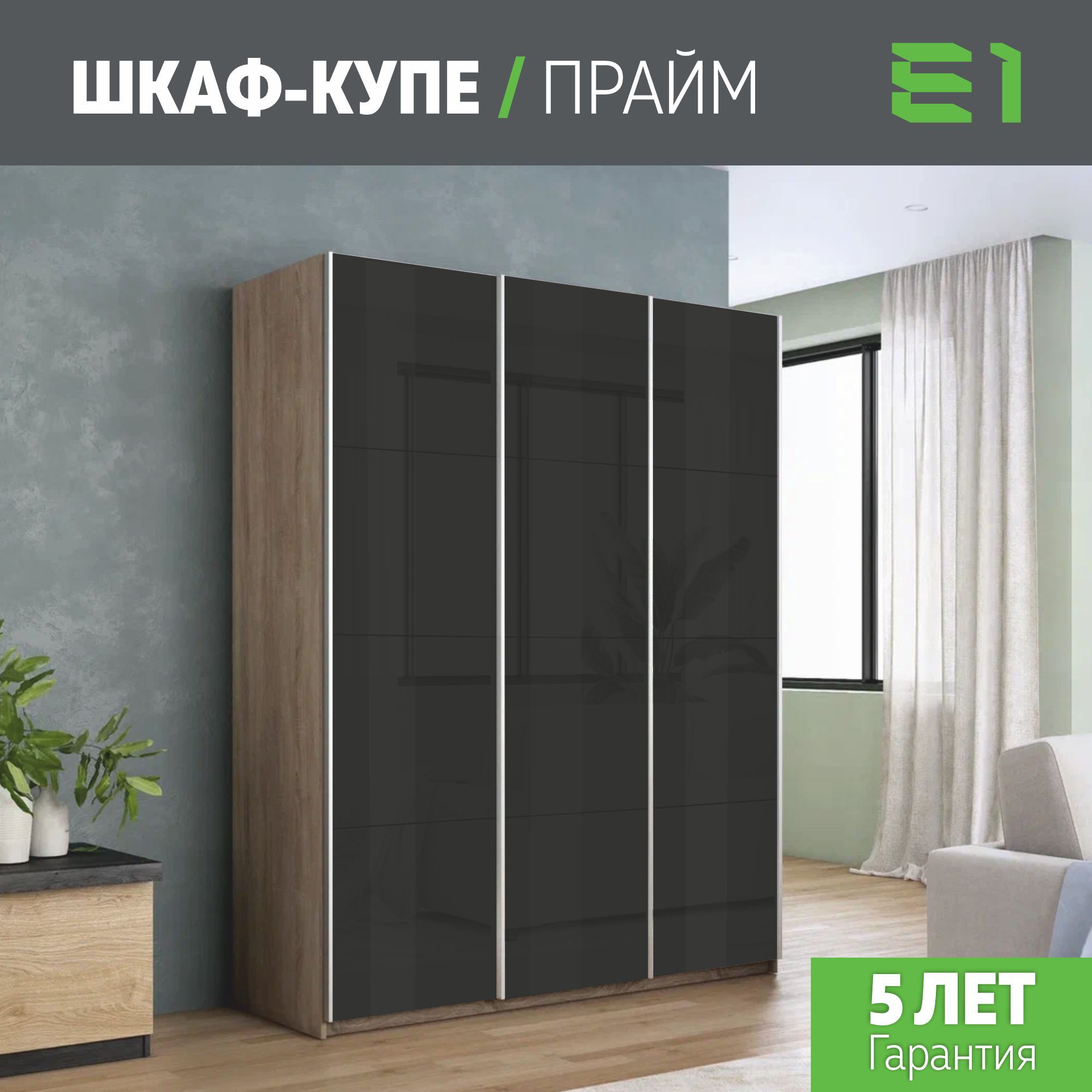 Шкаф купе Е1 Прайм 3-х дверный Стекла черные/Доводчики 180х57х230 Сонома, Коричневый, Прайм
Шкаф купе Е1 Прайм 3-х дверный Стекла черные/Доводчики 180х57х230 Сонома, Коричневый, Прайм