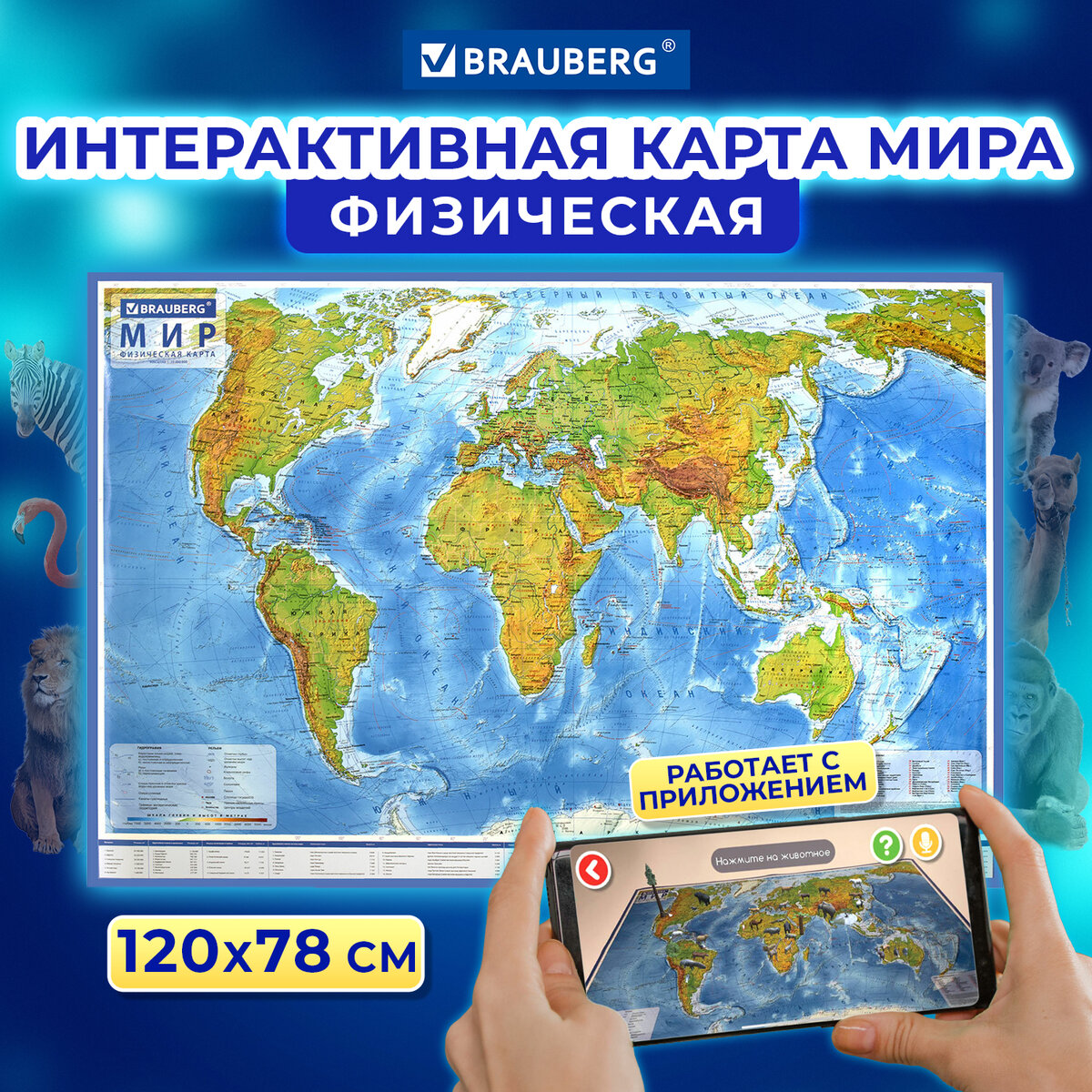 Карта мира физическая Brauberg, на стену интерактивная 120х78 см, 1:25М, с ламинацией, 112379
Карта мира физическая Brauberg, на стену интерактивная 120х78 см, 1:25М, с ламинацией, 112379
