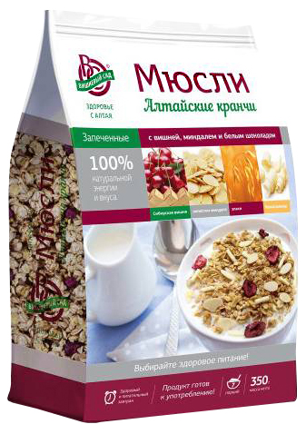 Мюсли Алтайские кранчи вишня миндаль белый шоколад 0145 350 г
Мюсли Алтайские кранчи вишня миндаль белый шоколад 0145 350 г