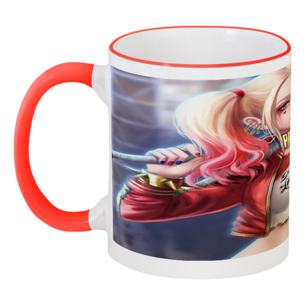 Кружка Printio с цветной ручкой и ободком Харли квин.