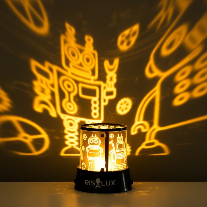 фото Ночник-проектор "роботы" led usb/от батареек черный 10,8х10,8х11,5 см risalux