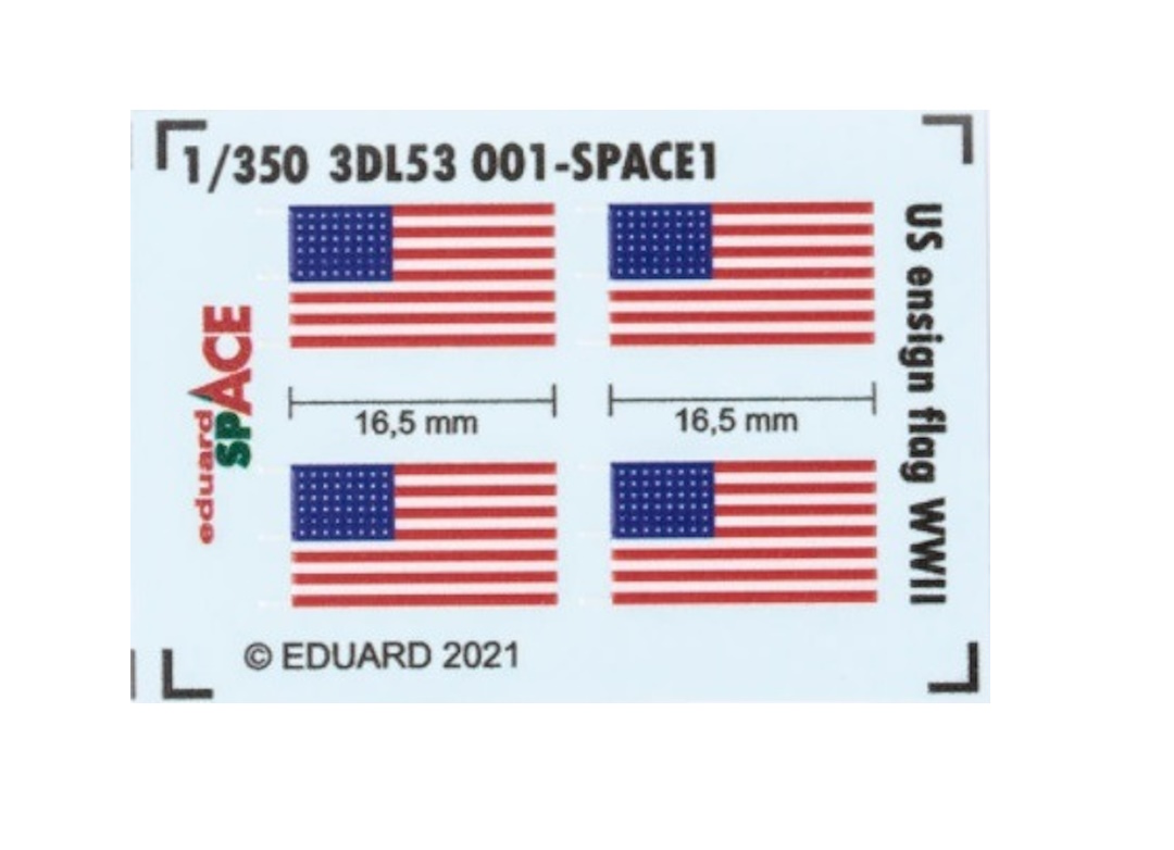 3DL53001 Eduard 1/350 3D декали Американский флаг, Вторая Мировая SPACE, Цветной
3DL53001 Eduard 1/350 3D декали Американский флаг, Вторая Мировая SPACE, Цветной