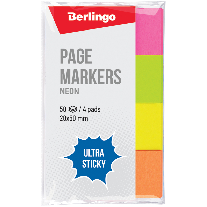 Флажки-закладки Berlingo "Ultra Sticky", 20*50мм, 50л*4 неоновых цвета, Разноцветный, LSz_41002
Флажки-закладки Berlingo "Ultra Sticky", 20*50мм, 50л*4 неоновых цвета, Разноцветный, LSz_41002