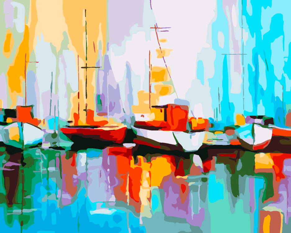 фото Картина по номерам color kit цветные лодки в порту