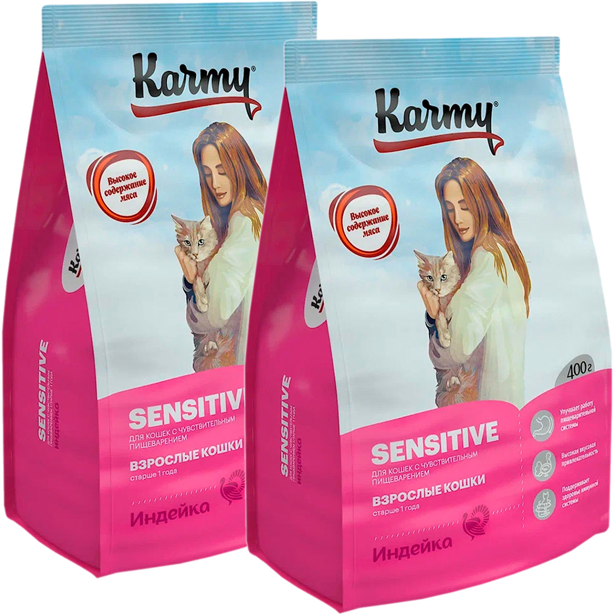 Сухой корм для кошек Karmy Sensitive, чувствительное пищеварение, индейка, 2 шт по 0,4 кг
Сухой корм для кошек Karmy Sensitive, чувствительное пищеварение, индейка, 2 шт по 0,4 кг