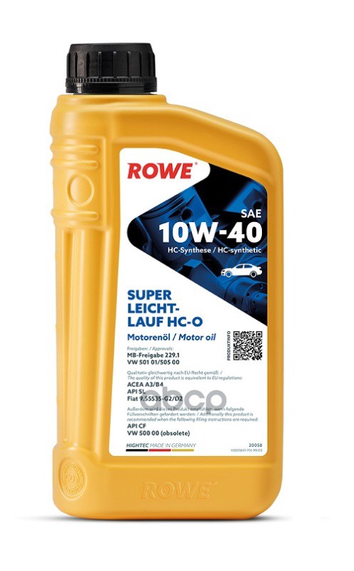 ROWE Масло Rowe 10/40 Hightec Mb 229.1/229.3, Vw 501 01/505 00, A3/B4,Sn Super Leichtlauf
ROWE Масло Rowe 10/40 Hightec Mb 229.1/229.3, Vw 501 01/505 00, A3/B4,Sn Super Leichtlauf