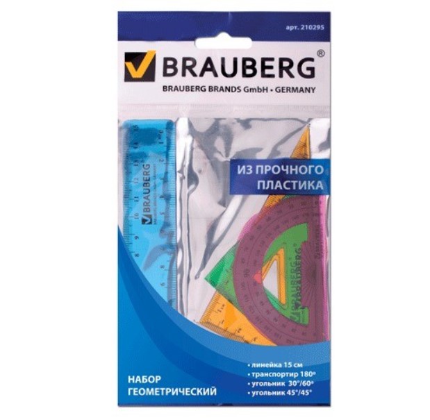 Набор чертежный Brauberg Сrystal 210295, линейка 15см, 2 треугольника, транспортир, Разноцветный, 928
Набор чертежный Brauberg Сrystal 210295, линейка 15см, 2 треугольника, транспортир, Разноцветный, 928