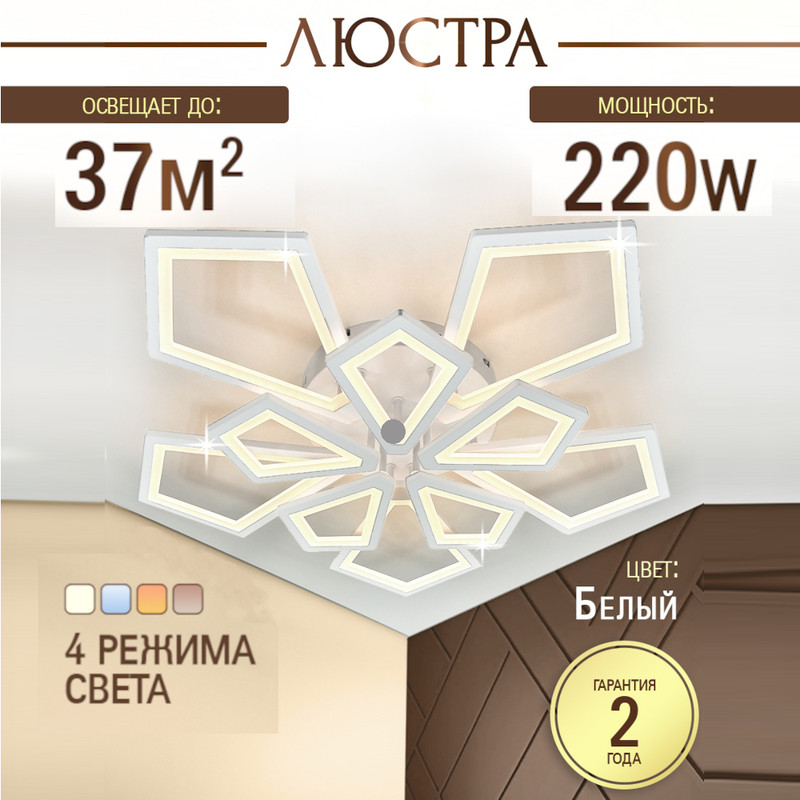 Люстра потолочная светодиодная SVK с пультом, белая, геометрия, ромбы, 220W, 60483
Люстра потолочная светодиодная SVK с пультом, белая, геометрия, ромбы, 220W, 60483