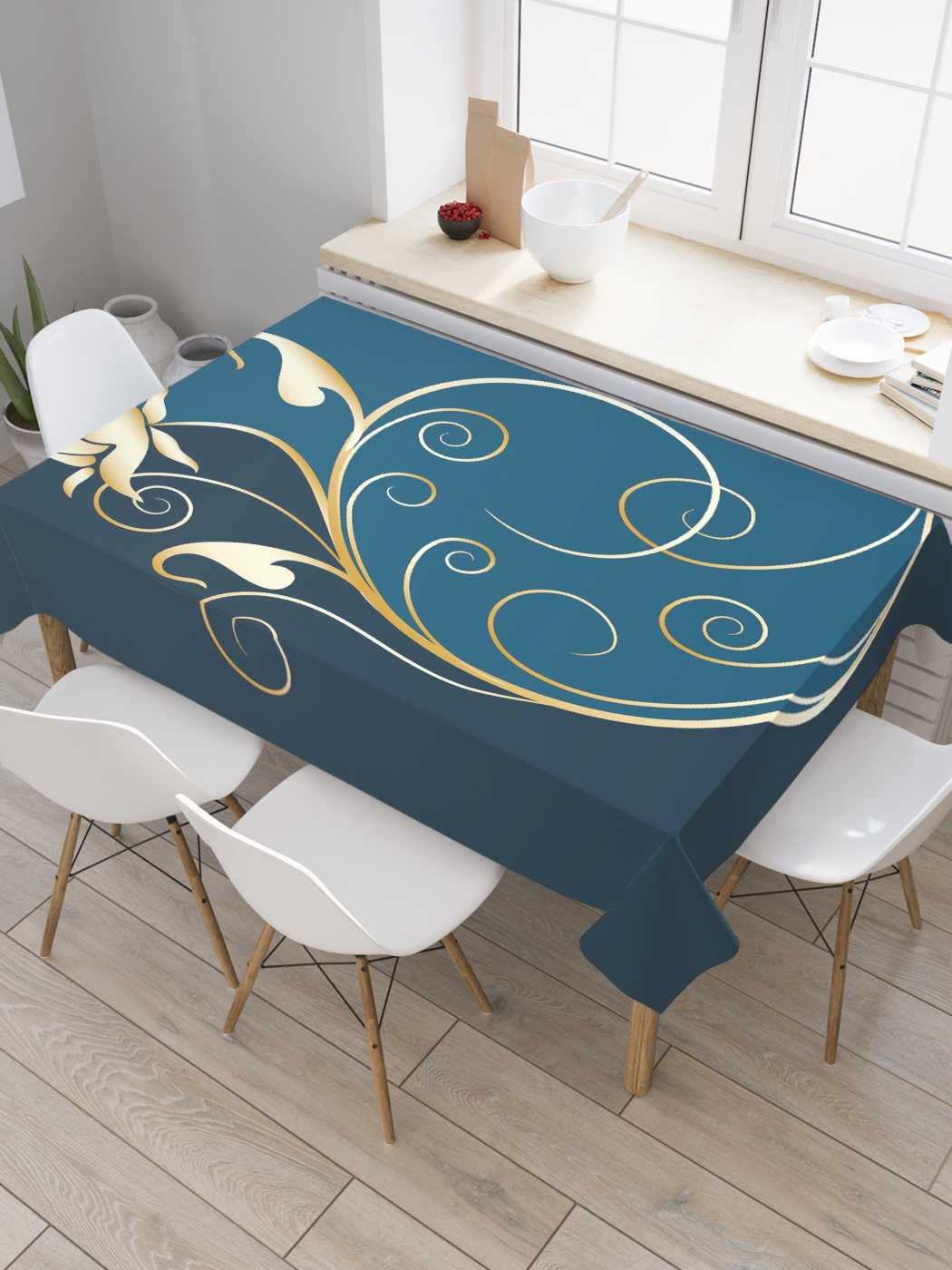 Скатерть прямоугольная JoyArty "Золотой цветок" из оксфорда, 180x145 см, Синий, Золотой цветок 
Скатерть прямоугольная JoyArty "Золотой цветок" из оксфорда, 180x145 см, Синий, Золотой цветок