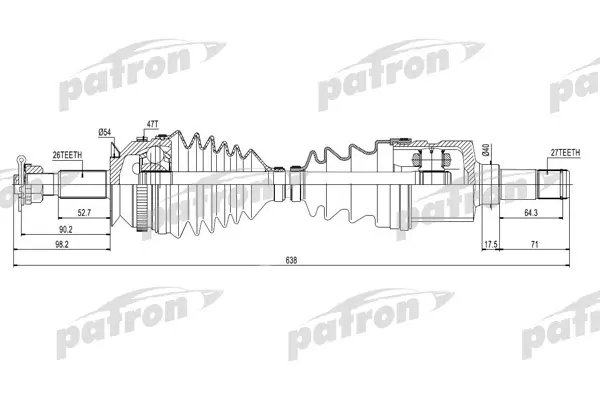 Полуось левая 26X640X27 ABS: 47T CHRYSLER VOYAGER IV 2,4 2,5 CRD 00-08 PATRON PDS0423
Полуось левая 26X640X27 ABS: 47T CHRYSLER VOYAGER IV 2,4 2,5 CRD 00-08 PATRON PDS0423