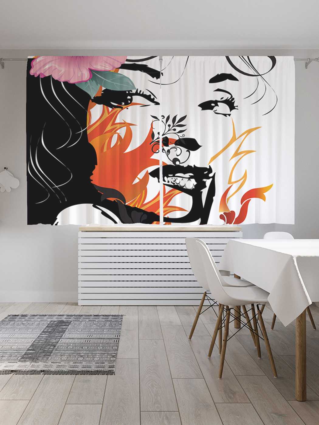 фото Шторы joyarty с фотопечатью "окутывающая девушку тьма" из сатена, 290х180 см