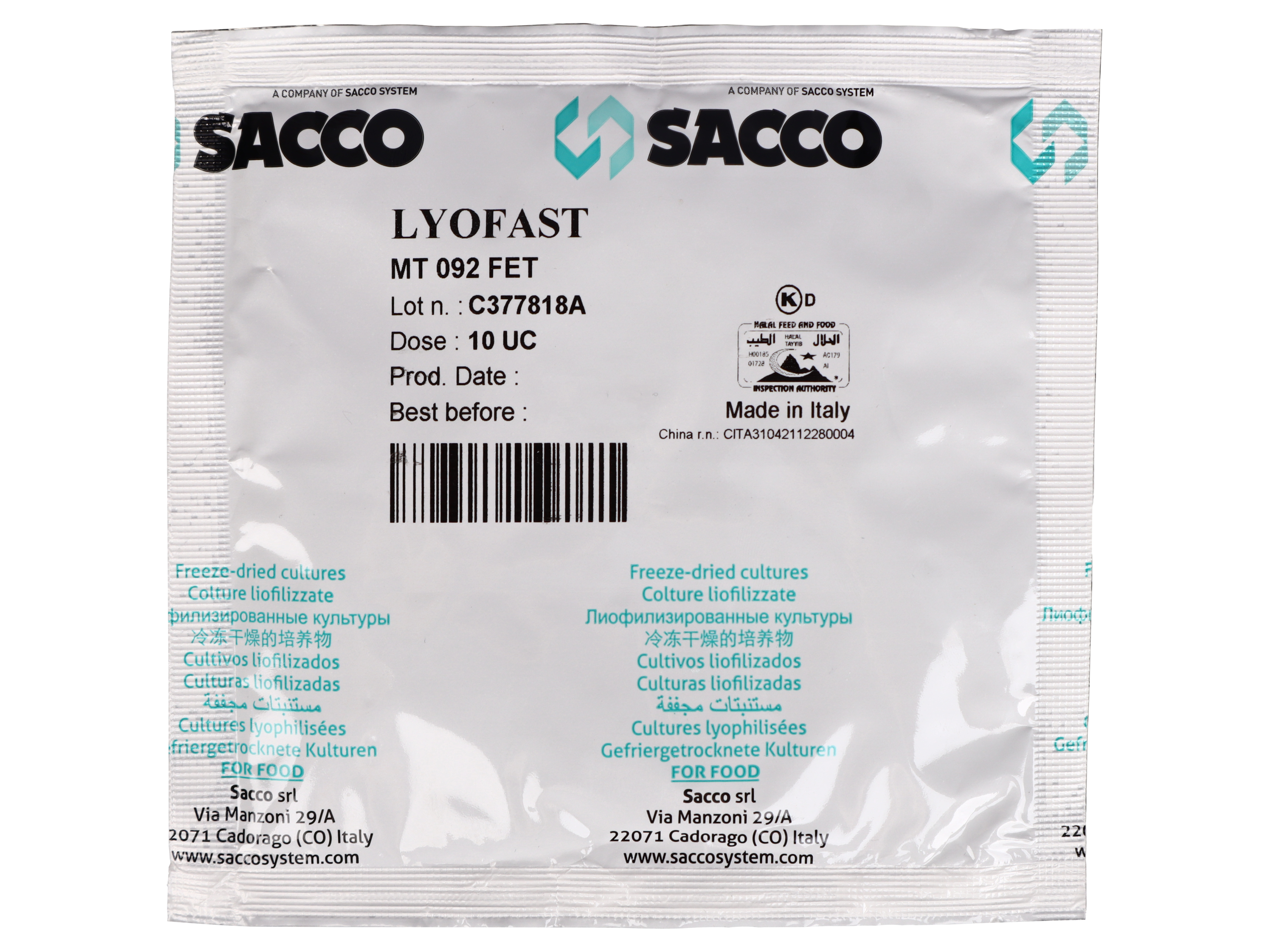 Закваска для сыра Lyofast MT 092 FET 10UC на 300 - 1250 л Sacco, Закваска для сыра Lyofast MT 092 FET 10UC (на 300 - 1250л, Sacco)
Закваска для сыра Lyofast MT 092 FET 10UC на 300 - 1250 л Sacco, Закваска для сыра Lyofast MT 092 FET 10UC (на 300 - 1250л, Sacco)