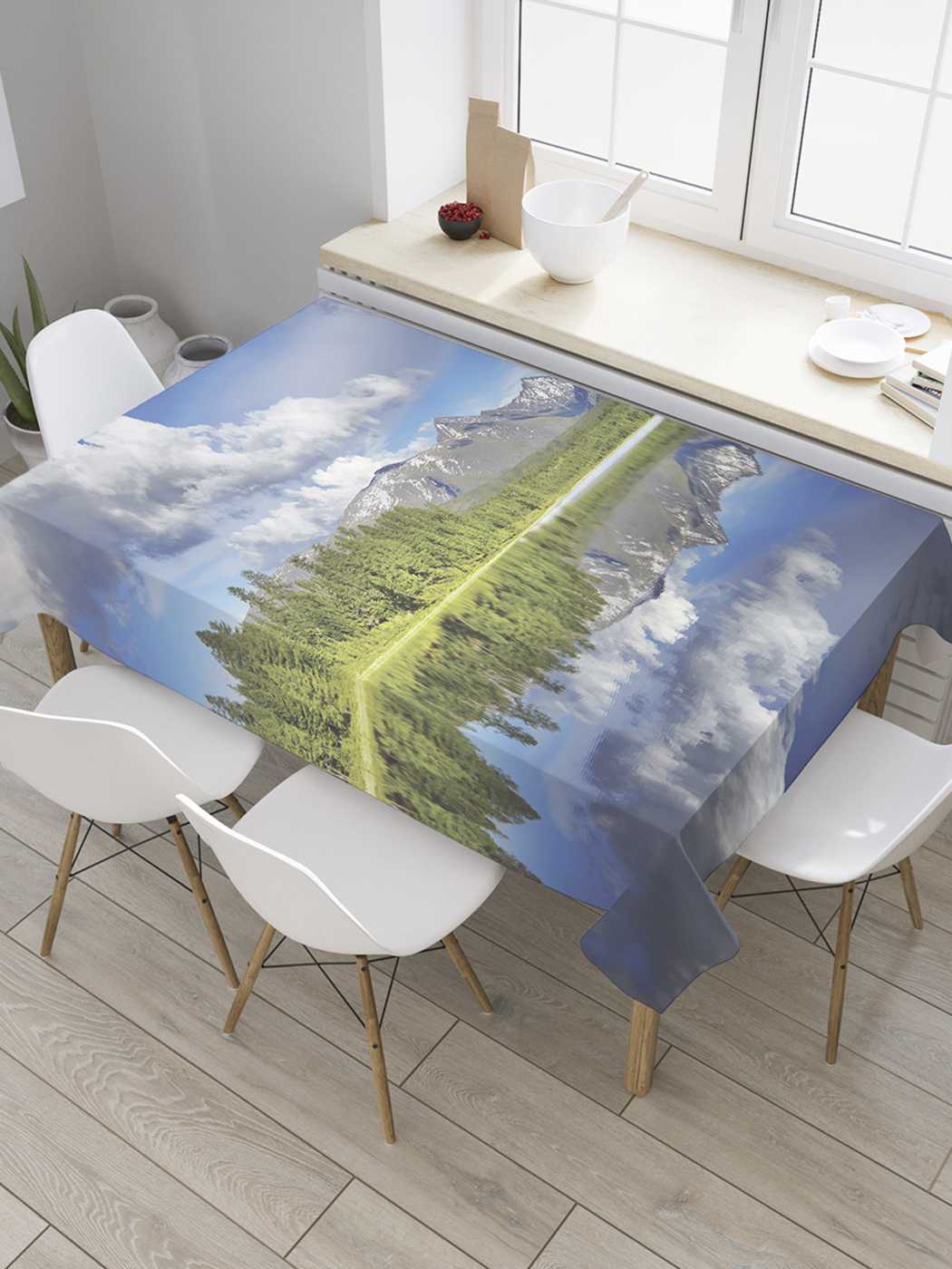 фото Скатерть прямоугольная joyarty "горное отражение у леса" из оксфорда, 180x145 см