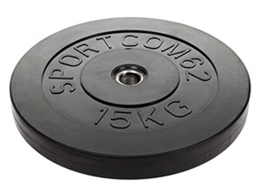 фото Диск обрезиненный черный 15 кг. диаметр 26 мм со стальной закаленой втулкой спортком