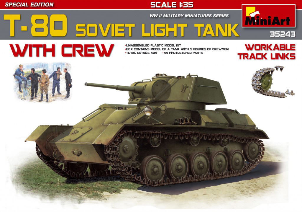 Сборная модель MiniArt 1/35 Советский легкий танк Т-80 с экипажем специальная версия 35243
Сборная модель MiniArt 1/35 Советский легкий танк Т-80 с экипажем специальная версия 35243