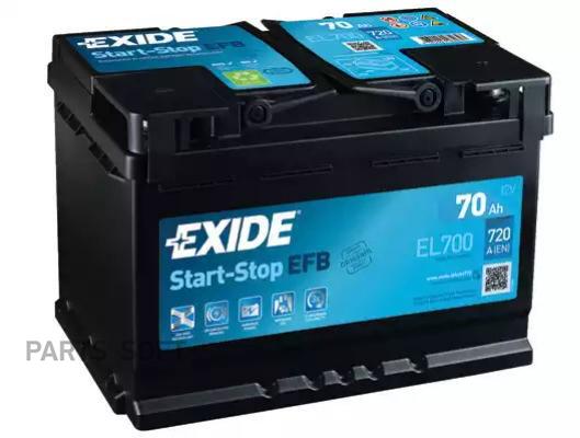 EXIDE EL700 Аккумулятор Start Stop EFB 12V 70Ah 630A 278х175х190 полярность ETN0 клемы EN
EXIDE EL700 Аккумулятор Start Stop EFB 12V 70Ah 630A 278х175х190 полярность ETN0 клемы EN