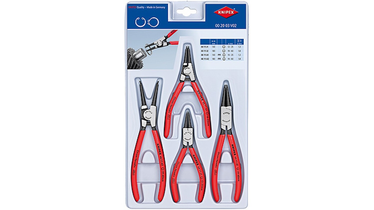 Набор Knipex щипцов для внутренних и внешних стопорных колец, 4 пр., KN-002003V02, KN-002003V02
Набор Knipex щипцов для внутренних и внешних стопорных колец, 4 пр., KN-002003V02, KN-002003V02