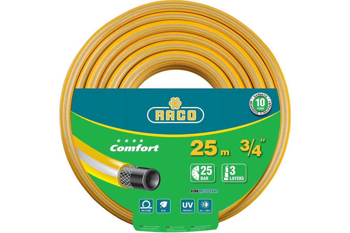 Поливочный шланг RACO Comfort 3/4, 25 м, 25 атм, трёхслойный, армированный 40303-3/4-25, Желтый
Поливочный шланг RACO Comfort 3/4, 25 м, 25 атм, трёхслойный, армированный 40303-3/4-25, Желтый