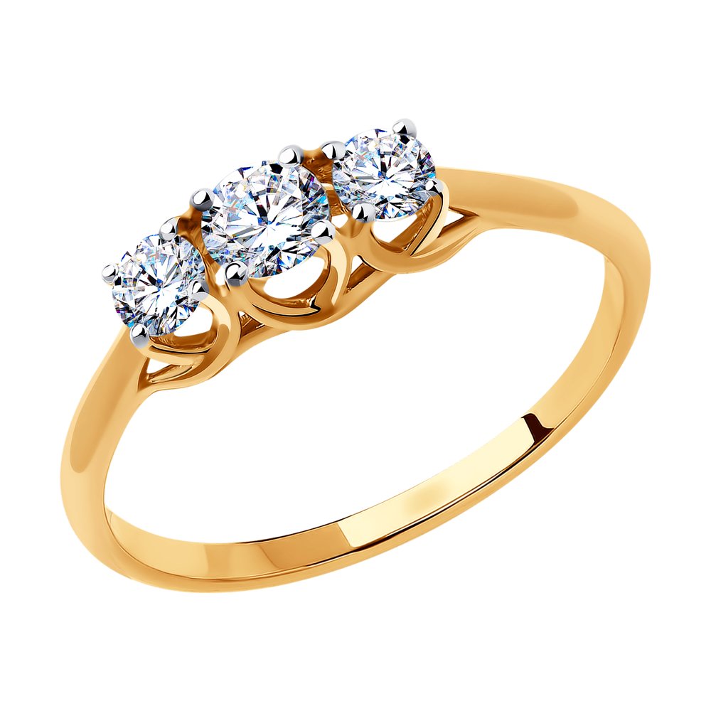 фото Кольцо из красного золота с фианитом р. 17.5 diamant 51-110-00790-1