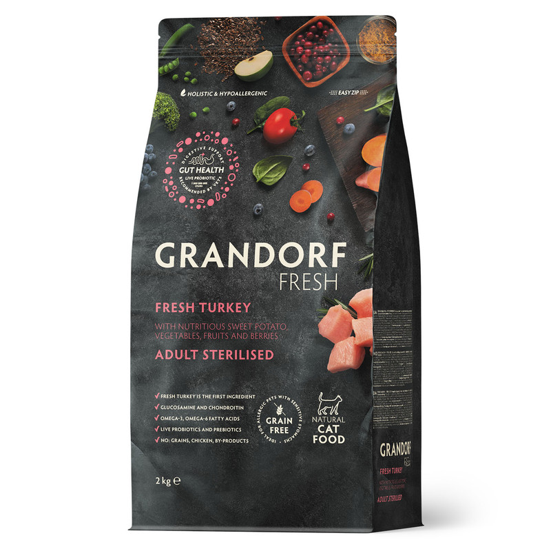 Сухой корм для кошек GRANDORF Fresh, для стерилизованных, индейка, батат, 2 кг
Сухой корм для кошек GRANDORF Fresh, для стерилизованных, индейка, батат, 2 кг