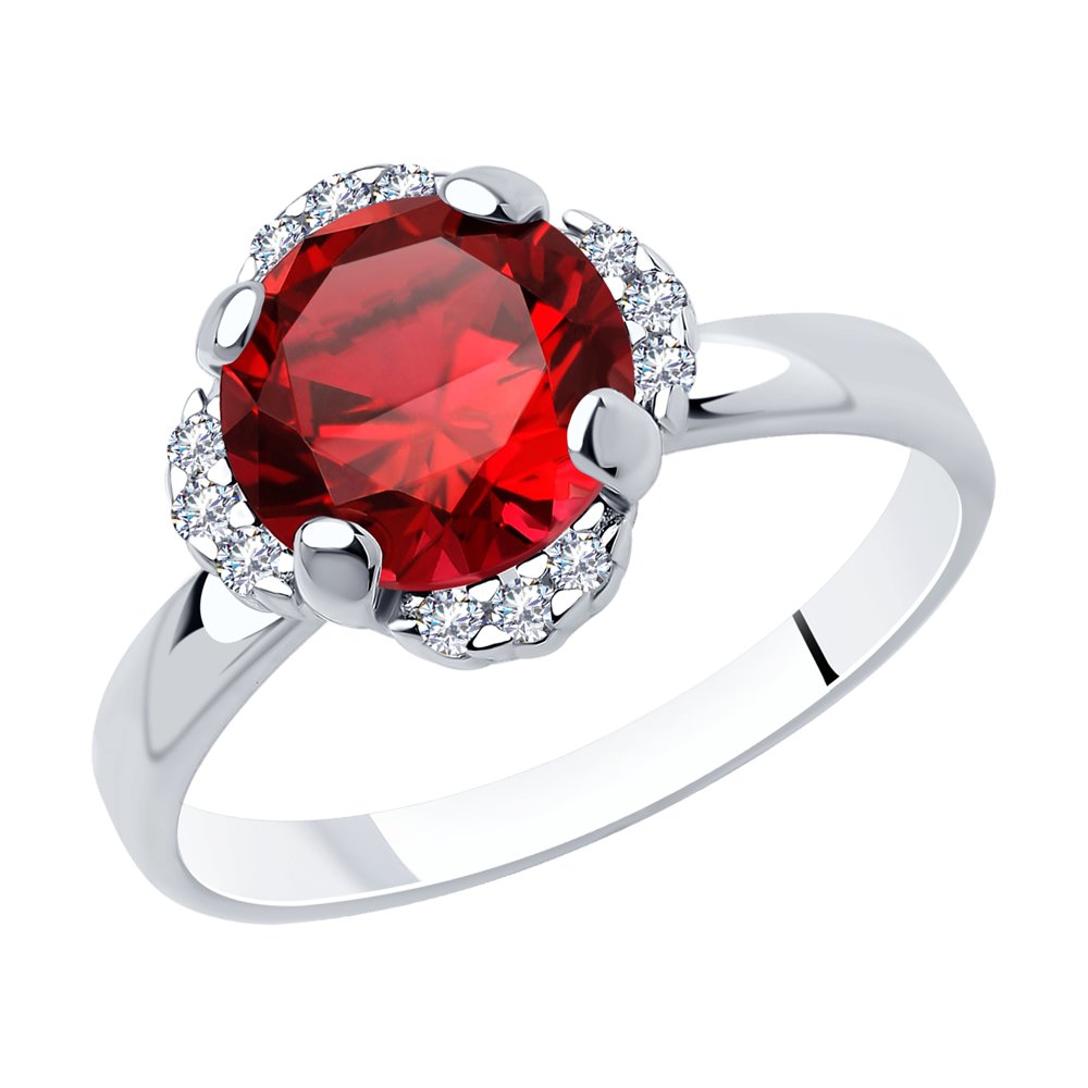 фото Кольцо из серебра с корундом искусственным/фианитом р. 17 diamant 94-310-00473-2