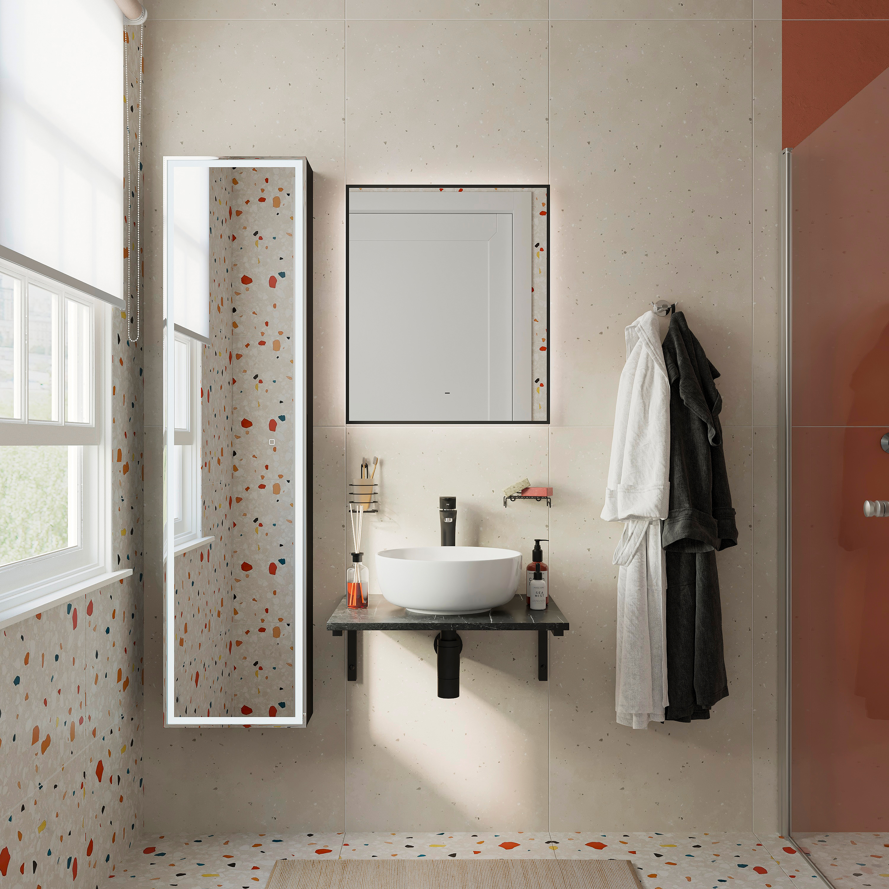 фото Мебель для ванной diwo элиста 60 чёрный мрамор, с раковиной moduo 40 ring