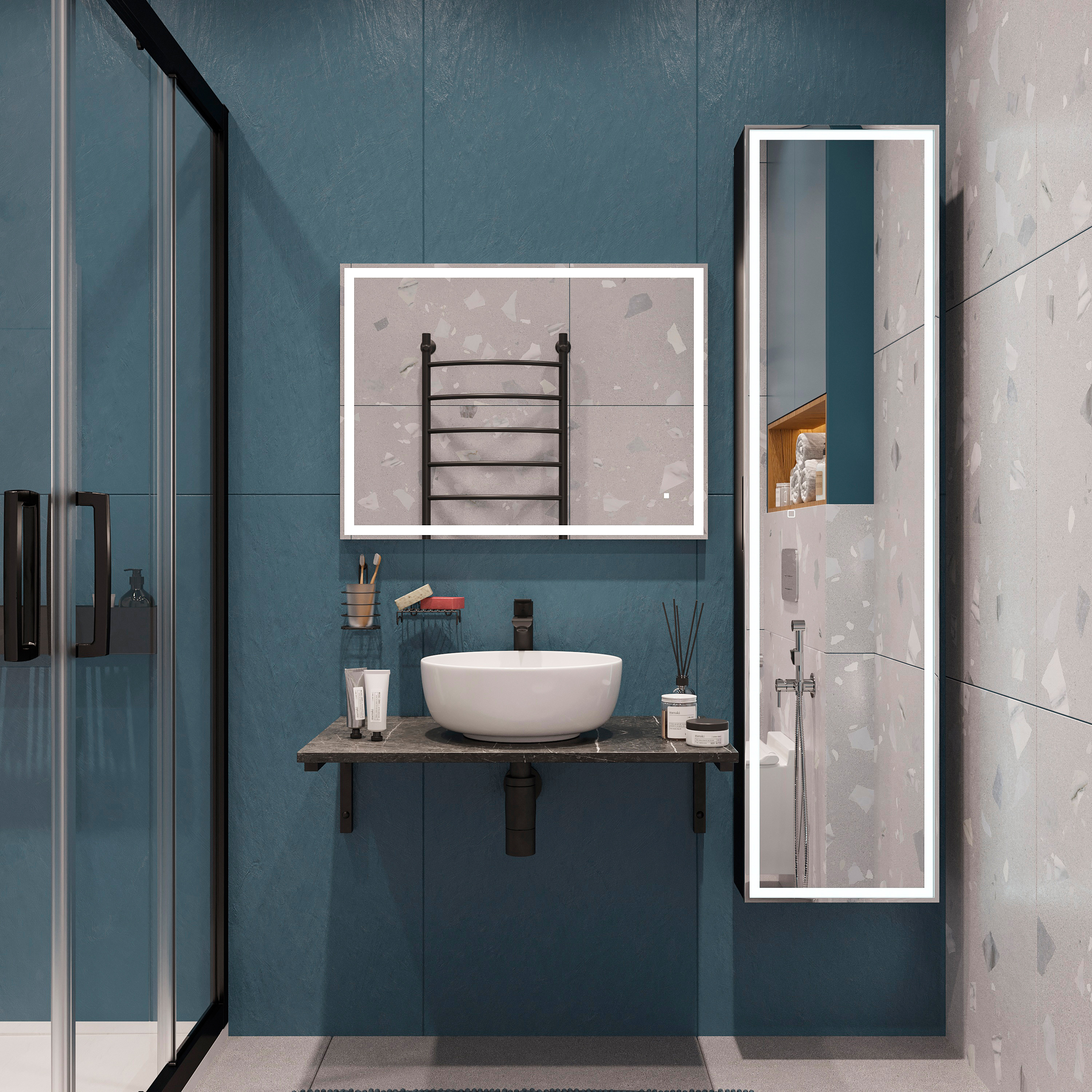 фото Мебель для ванной diwo элиста 80 чёрный мрамор, с раковиной moduo 40 ring