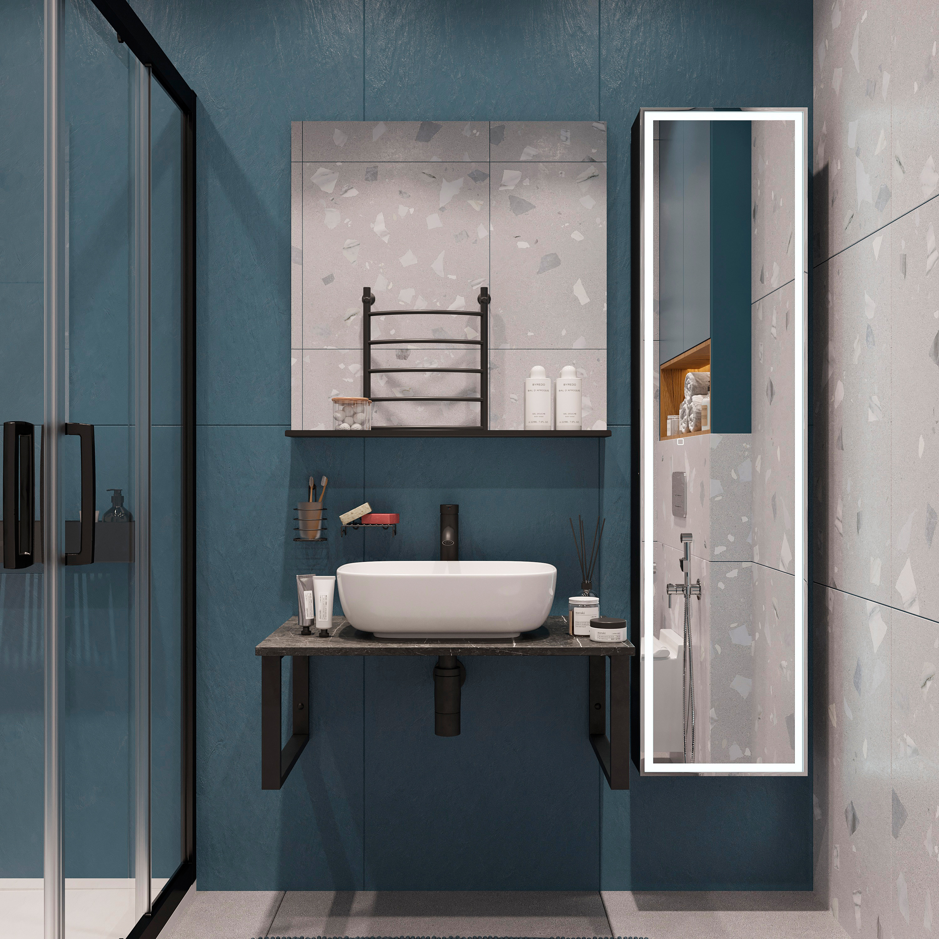 фото Мебель для ванной diwo элиста 80 чёрный мрамор, с раковиной moduo 50 square