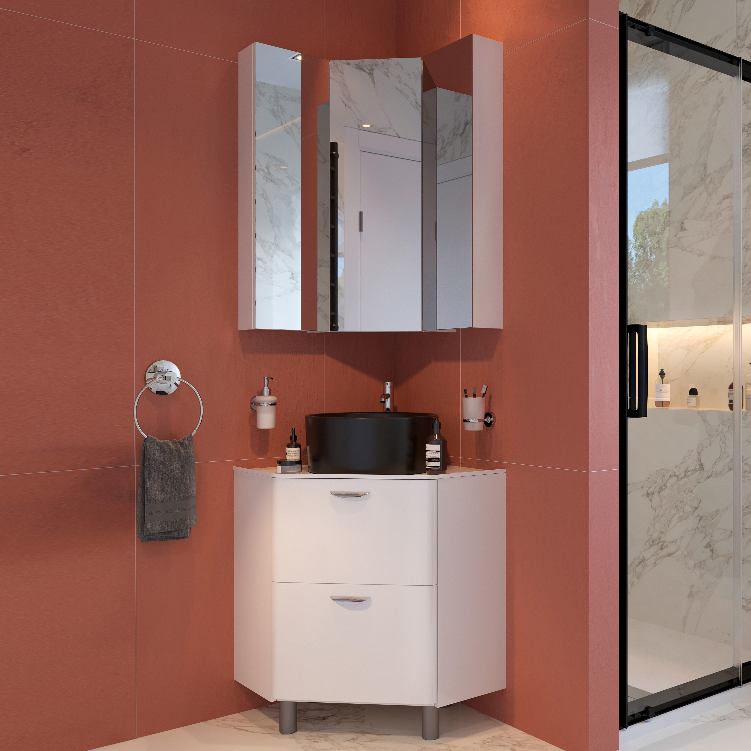 фото Мебель для ванной stworki лунд 60 белая, с раковиной rotenburg 40 черной