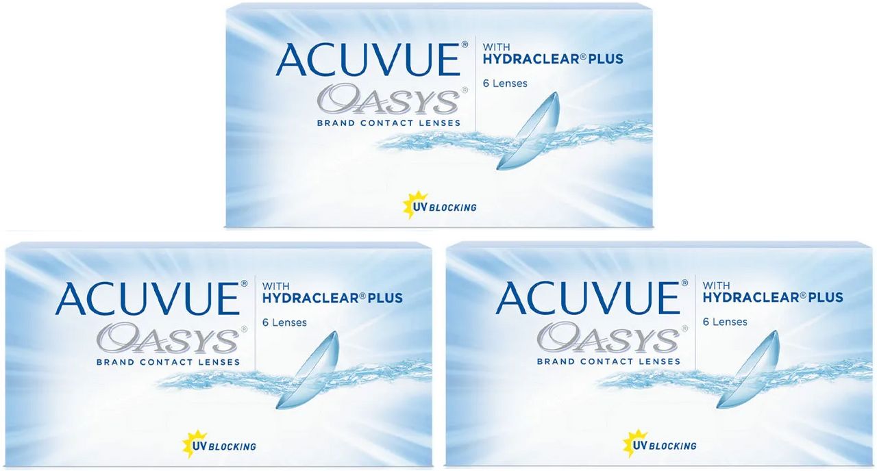 Контактные линзы ACUVUE OASYS with Hydraclear Plus, 3 упаковки по 6 линз, -9,50 R 8,4, Acuvue Oasys with Hydraclear Plus 
Контактные линзы ACUVUE OASYS with Hydraclear Plus, 3 упаковки по 6 линз, -9,50 R 8,4, Acuvue Oasys with Hydraclear Plus
