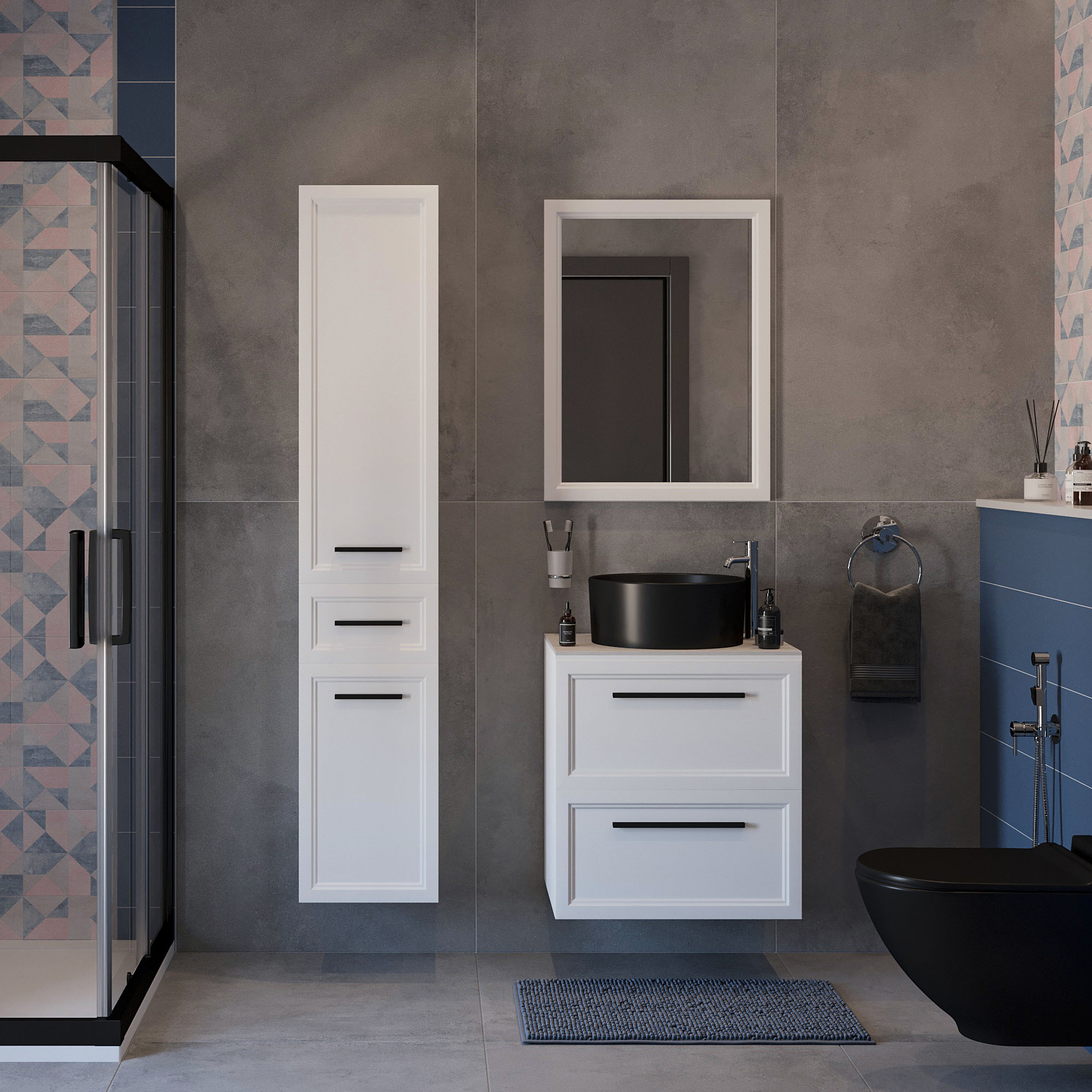 фото Мебель для ванной stworki эстерсунд 60 белая матовая, простоун беж, с раковиной rotenburg