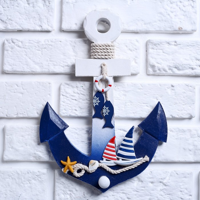 фото Вешалка интерьерная «якорь», 1 крючок, бело-синяя, 28 х 20 х 5 см