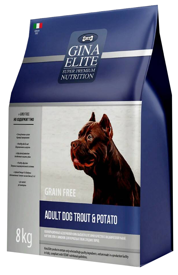 Сухой корм для собак Gina Elite Grain Free Dog Trout&Potato красная рыба с картофелем,8 кг, 401234
Сухой корм для собак Gina Elite Grain Free Dog Trout&Potato красная рыба с картофелем,8 кг, 401234