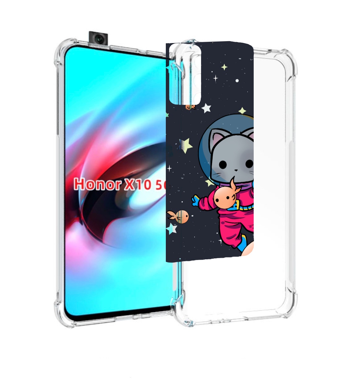 Чехол MyPads котик-с-рыбкой-в-космосе для Honor X10, Прозрачный, Tocco 
Чехол MyPads котик-с-рыбкой-в-космосе для Honor X10, Прозрачный, Tocco
