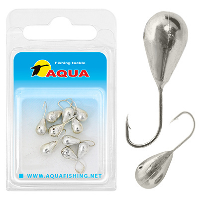 фото Мормышка вольфрамовая aqua "капля с отверстием", d 4,0 мм, крючок №16, серебро, 10 шт.