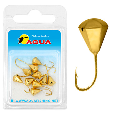 фото Мормышка вольфрамовая aqua "пирамида с отверстием" №3 крючок 18, золото (блистер)