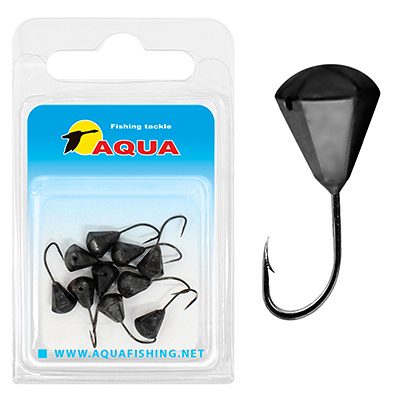 фото Мормышка вольфрамовая aqua "пирамида с отверстием" №3 крючок 18, черный никель (блистер)