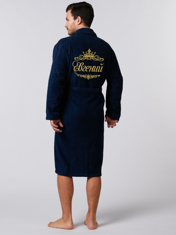 фото Халат мужской халат с вышивкой lux евгений синий 54-56 ru