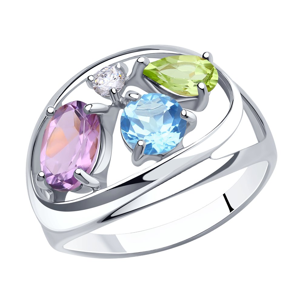 фото Кольцо из серебра с миксом камней р.19.5 diamant 94-310-00659-1