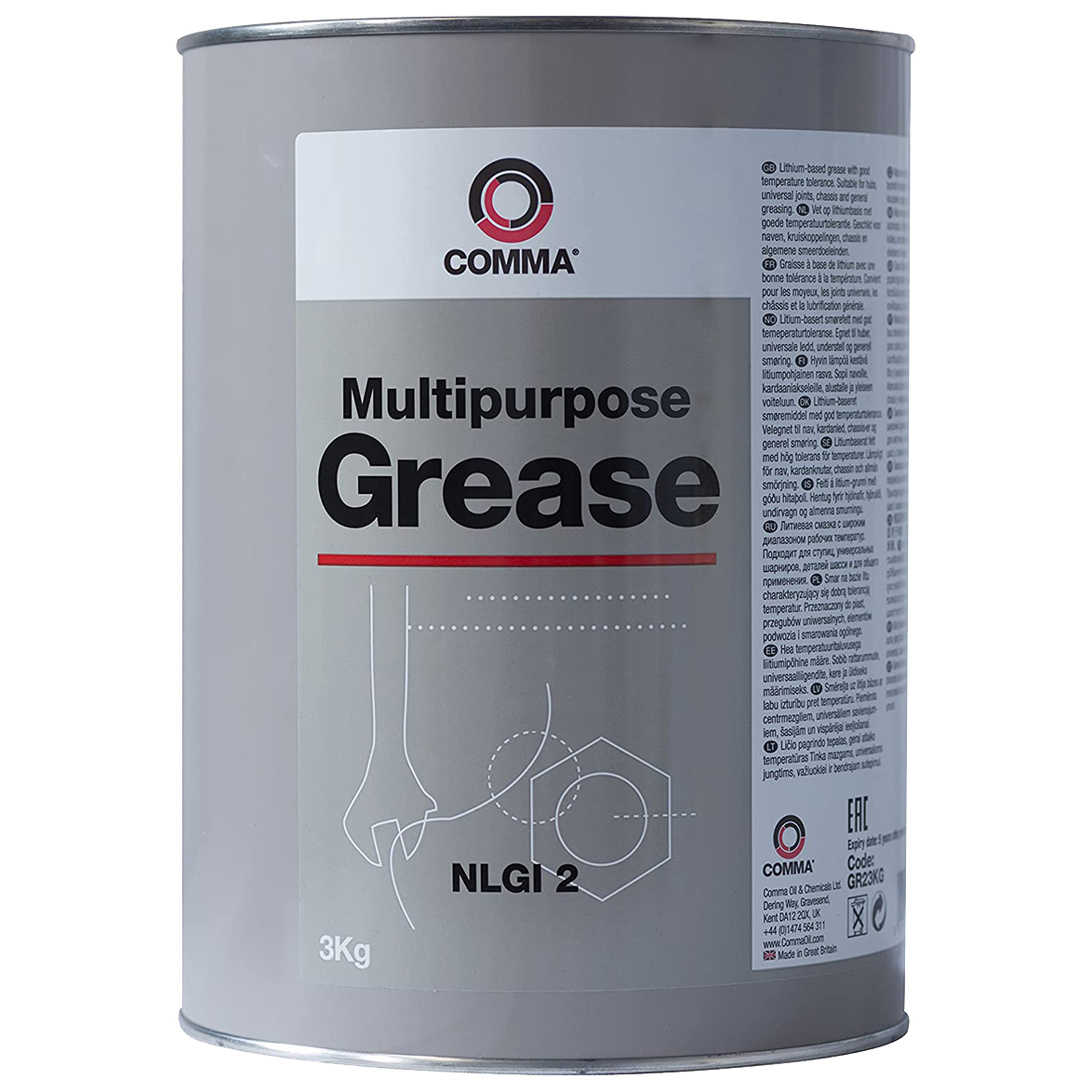 фото Смазка литиевая multipurpose grease 2 (3kg) nlgi-2, многоцелевая, водостойкая comma gr23kg