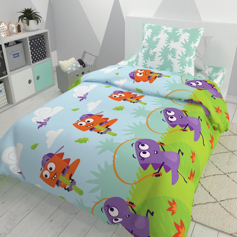 фото Комплект постельного белья 1,5-спальный, полуторка, наволочки 50х70 см - 1 шт, диносити teo kids